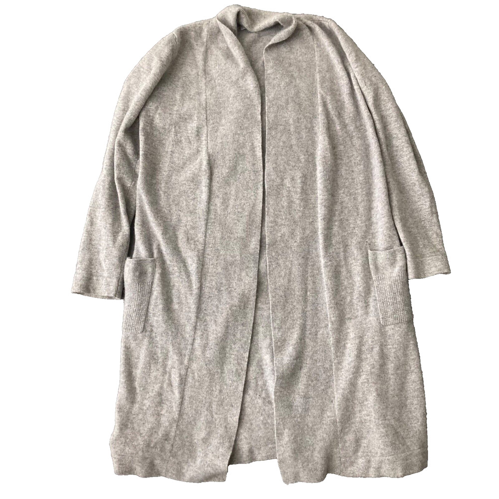 Williams Sonoma, Women's Small 100% Cashmere, Long Open Cardigan, Light Gray